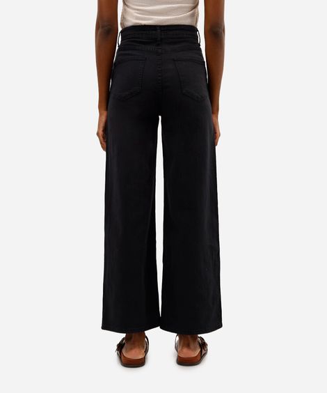 calça wide leg de sarja cintura alta preta