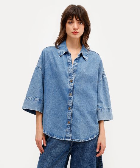 camisa feminina jeans antonio frajado - jeans medio