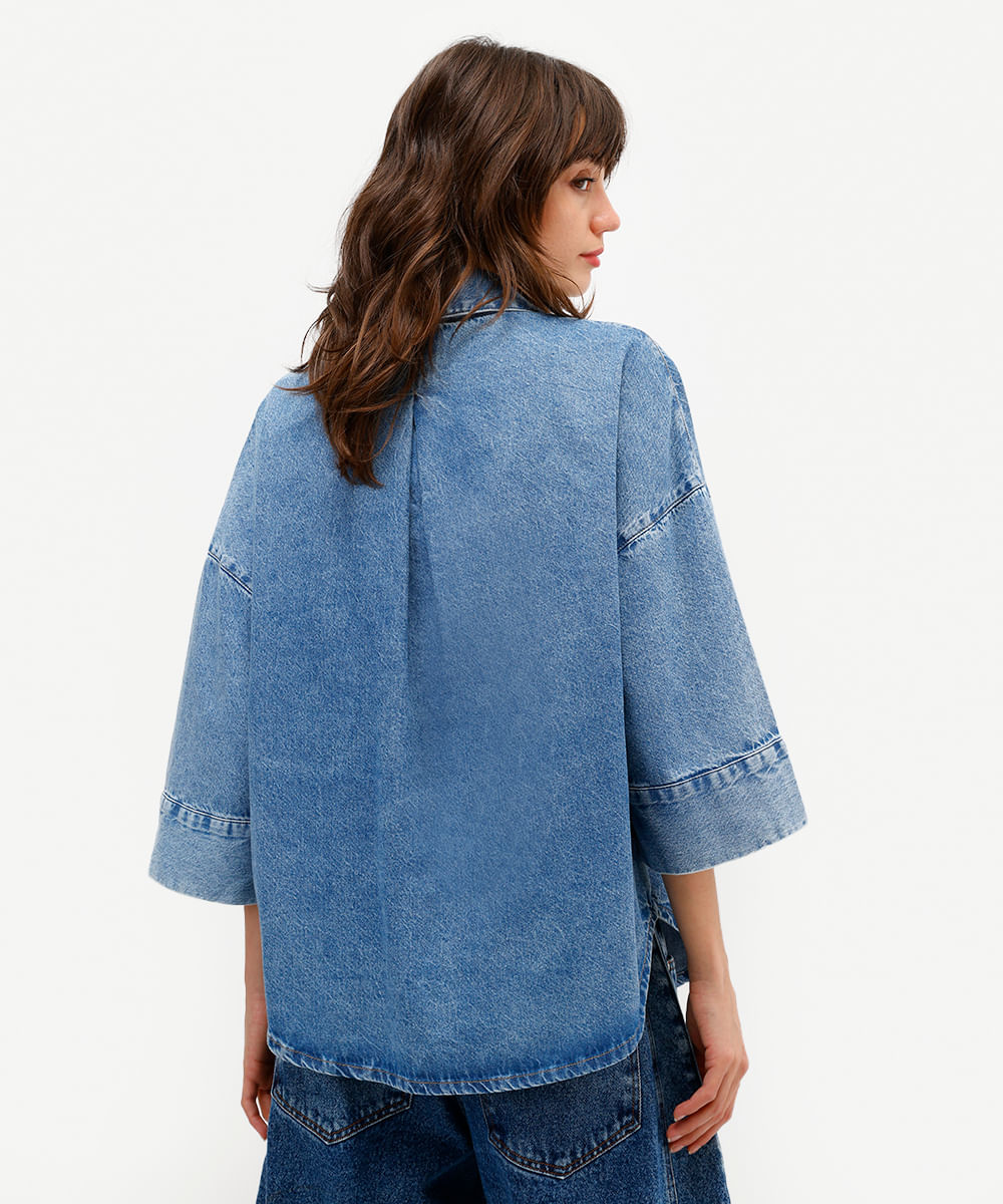 camisa feminina jeans antonio frajado - jeans medio
