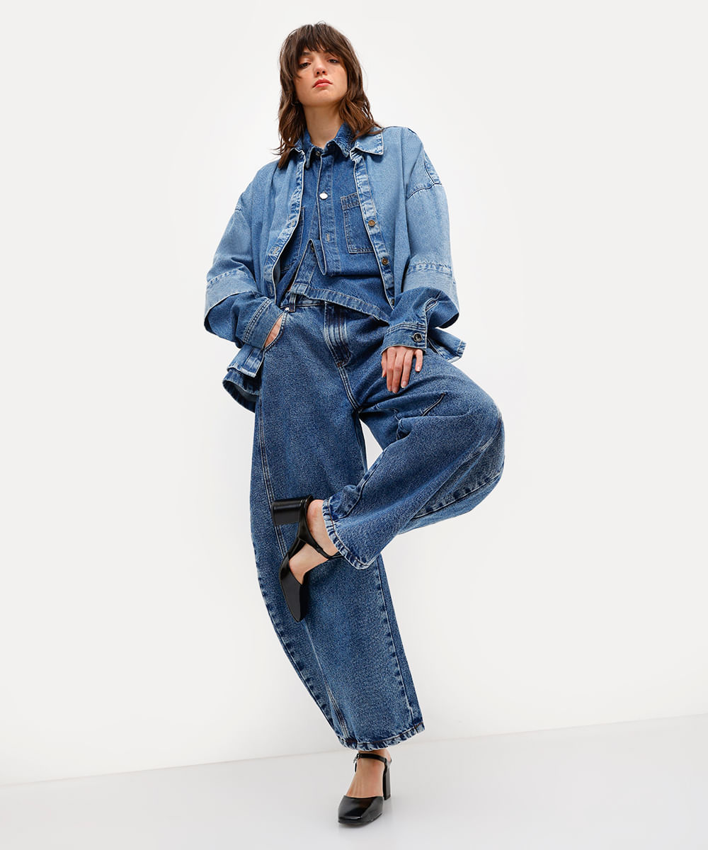 camisa feminina jeans antonio frajado - jeans medio