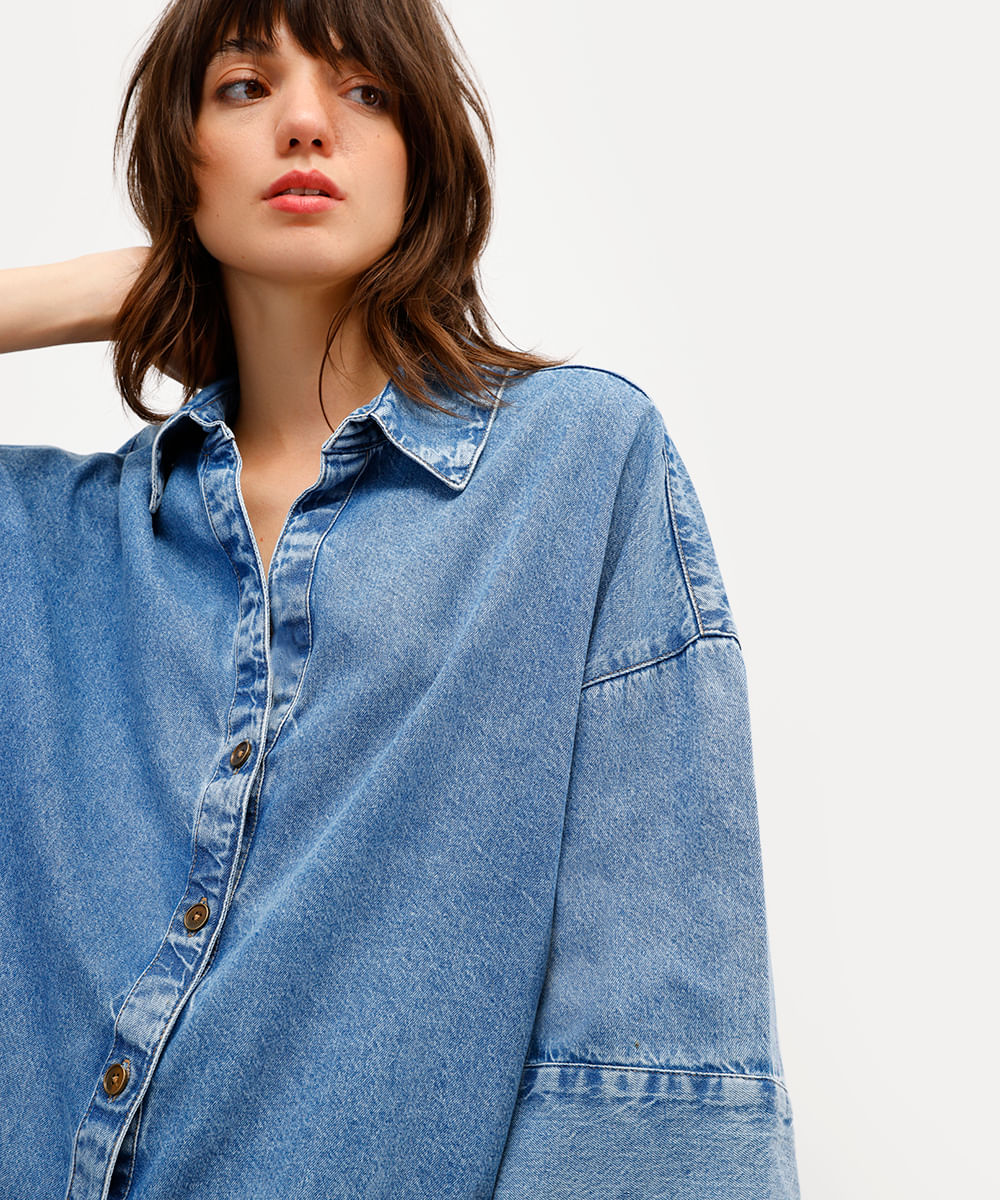 camisa feminina jeans antonio frajado - jeans medio