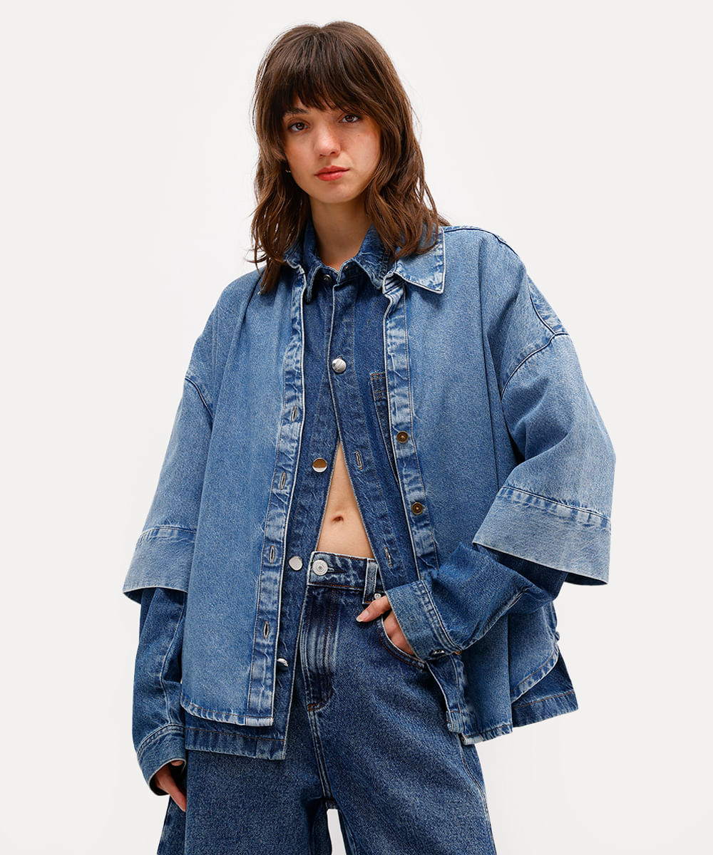 camisa feminina jeans antonio frajado - jeans medio