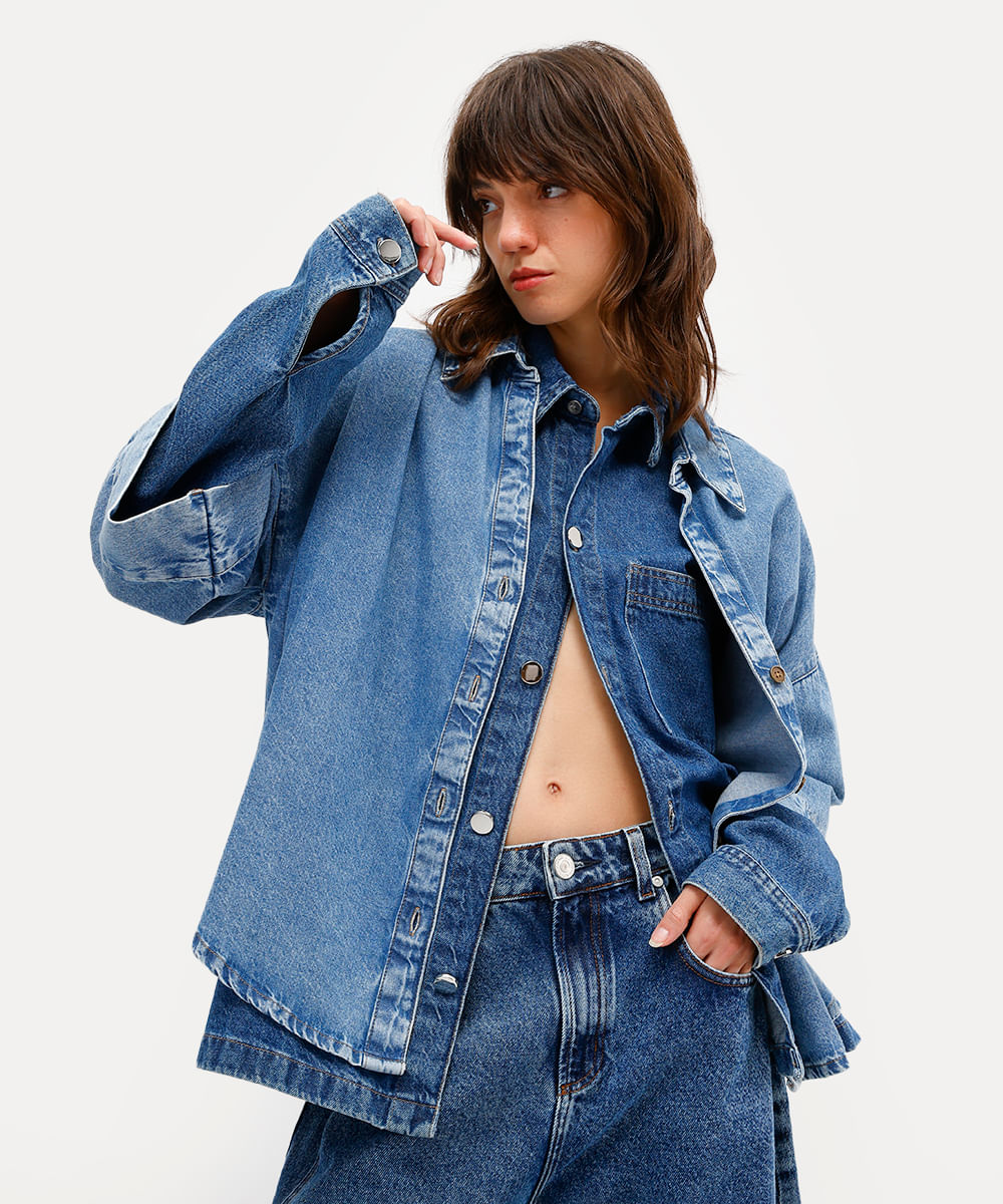 camisa feminina jeans antonio frajado - jeans medio