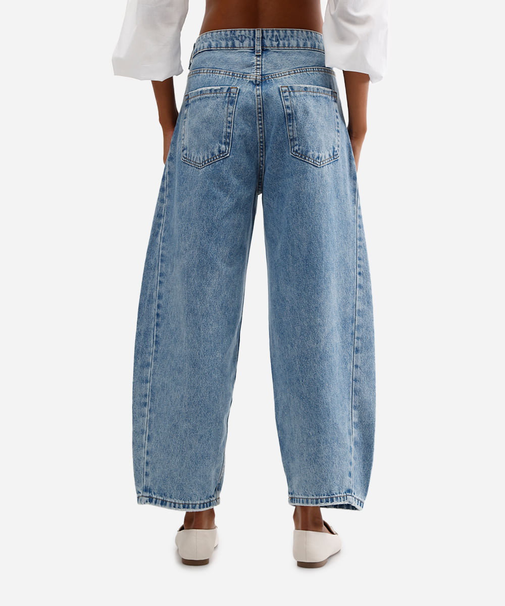 calça barrel feminina jeans com recorte azul