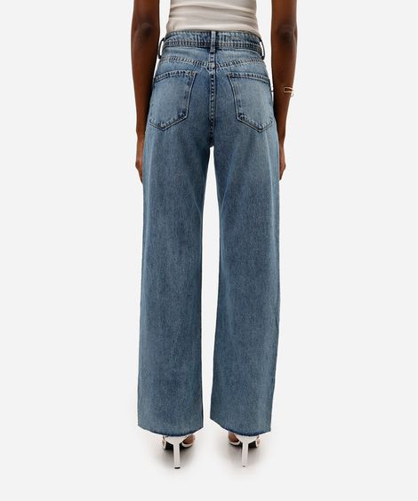 calça jeans wide leg slim cintura alta azul