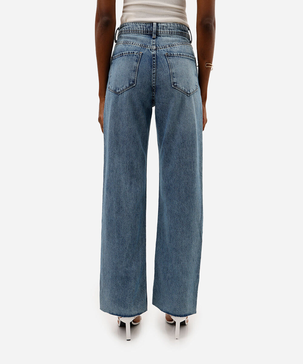 calça jeans wide leg slim cintura alta azul