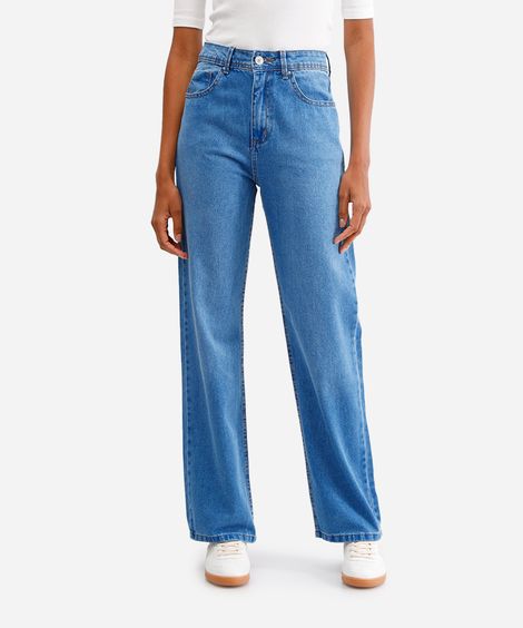 calça wide leg feminina jeans cintura alta azul