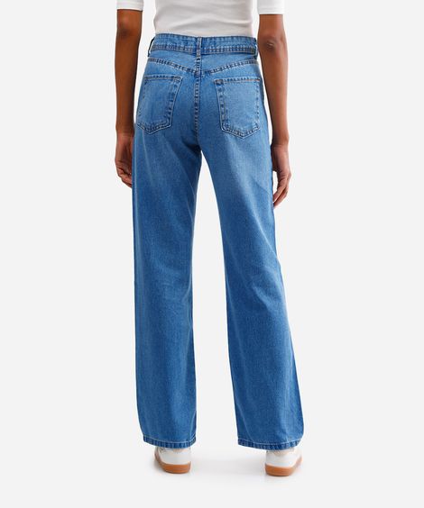 calça wide leg feminina jeans cintura alta azul
