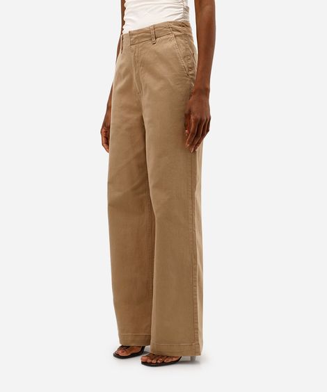 calça wide leg feminina de sarja bege