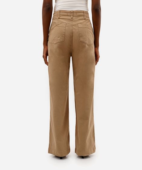 calça wide leg feminina de sarja bege