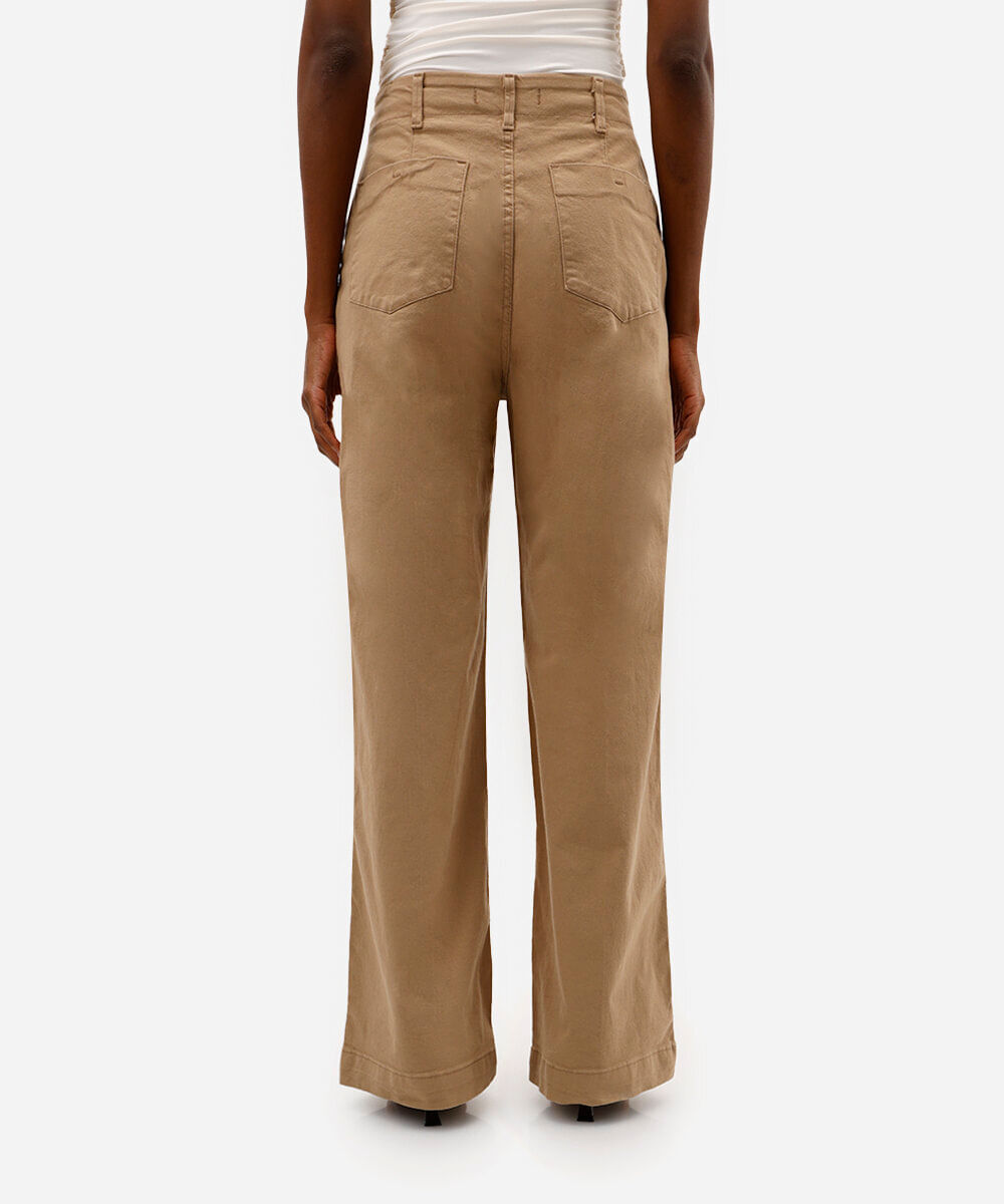 calça wide leg feminina de sarja bege