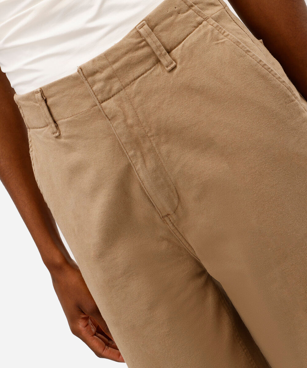 calça wide leg feminina de sarja bege