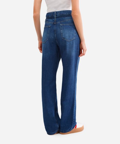 calça wide leg feminina jeans com cordão azul
