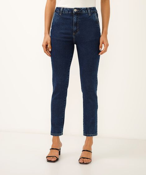calça reta jeans cintura alta sawary azul