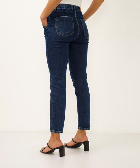 calça reta jeans cintura alta sawary azul