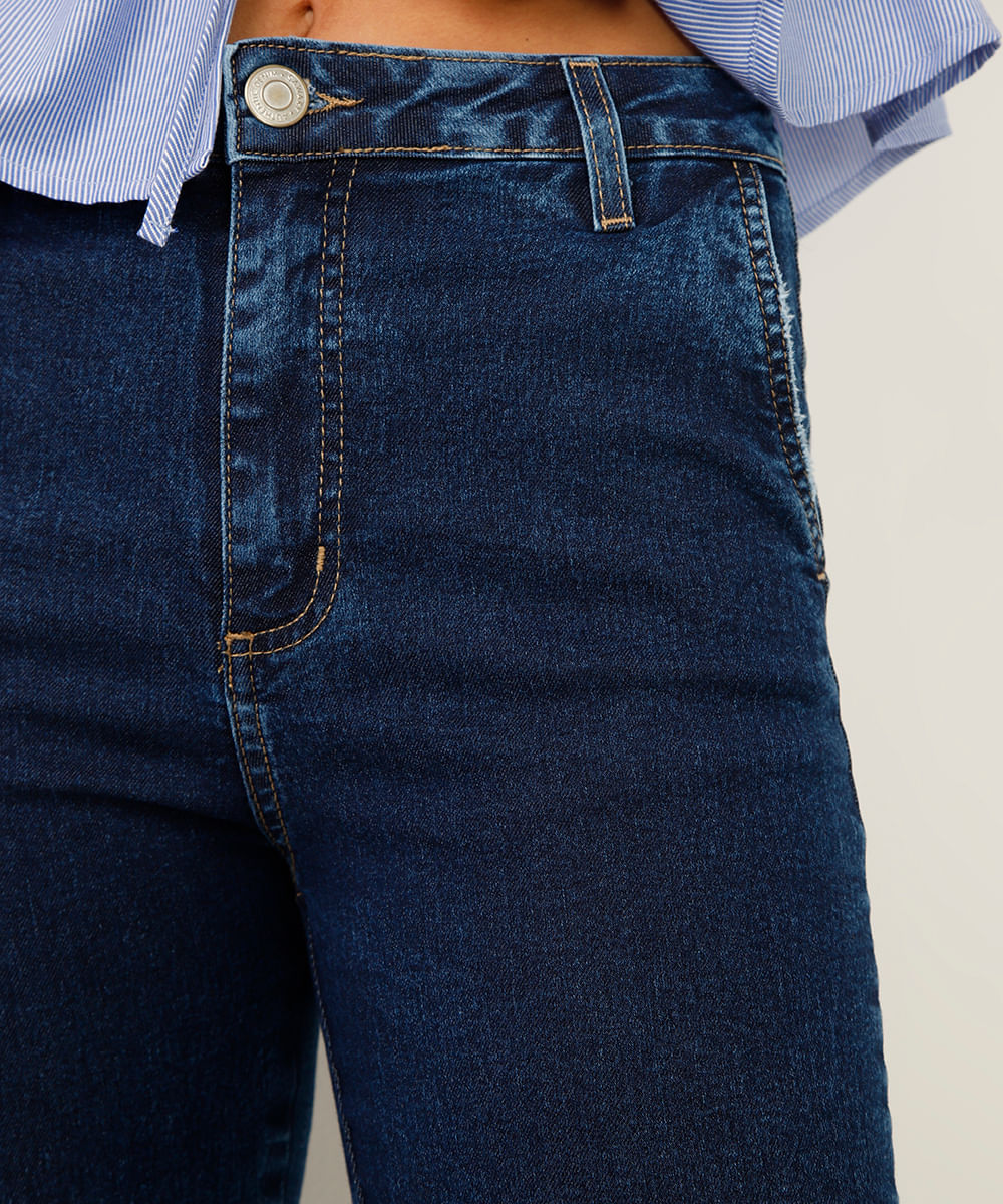 calça reta jeans cintura alta sawary azul