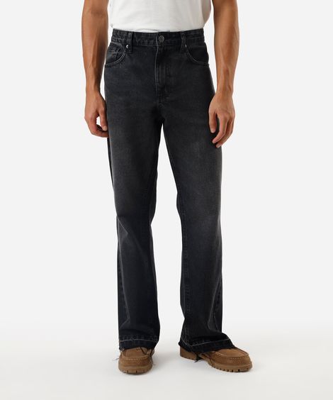 calça flare masculina jeans com barra a fio preta