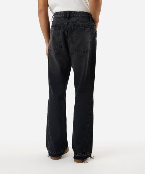 calça flare masculina jeans com barra a fio preta