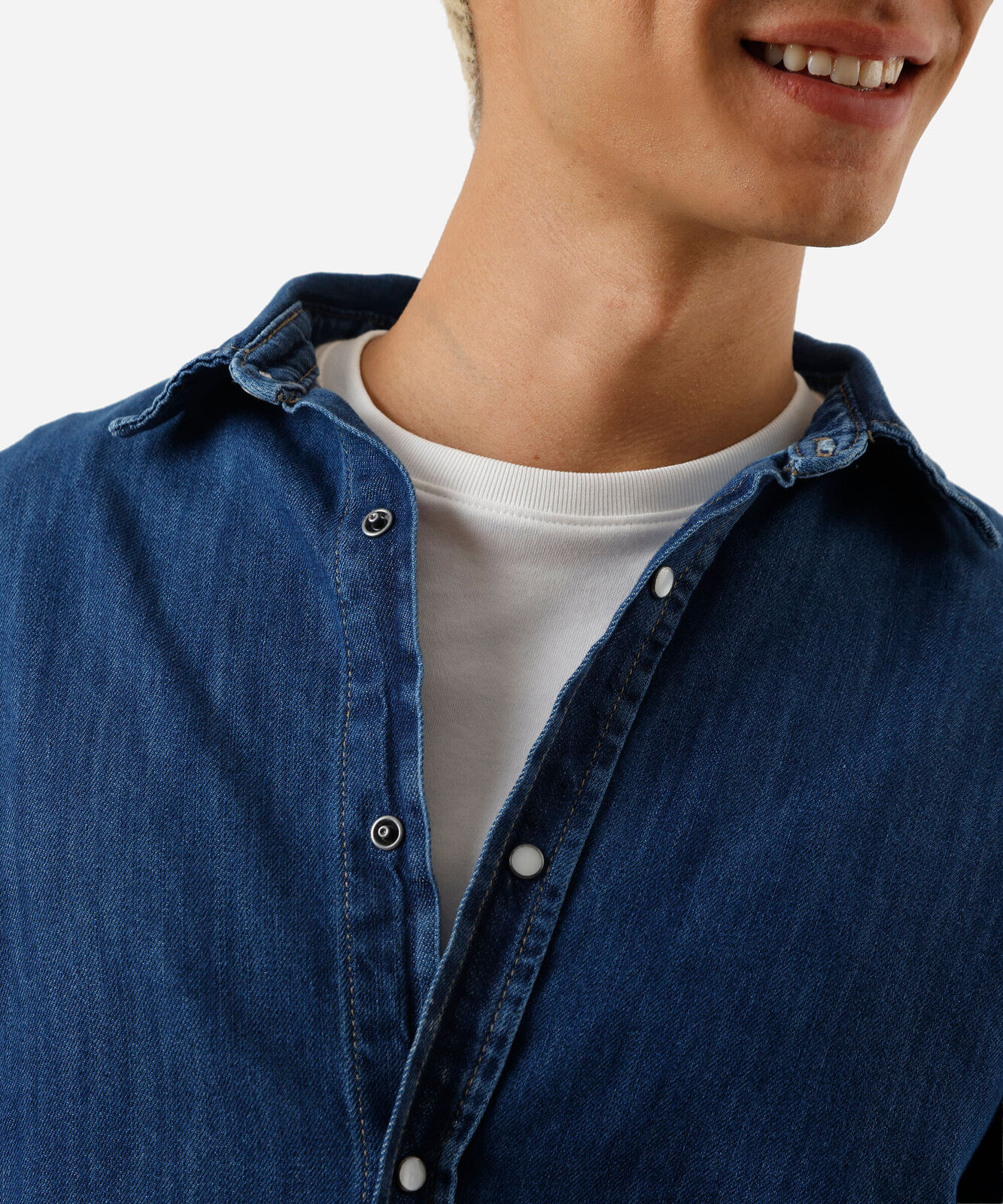 camisa masculina jeans manga longa azul