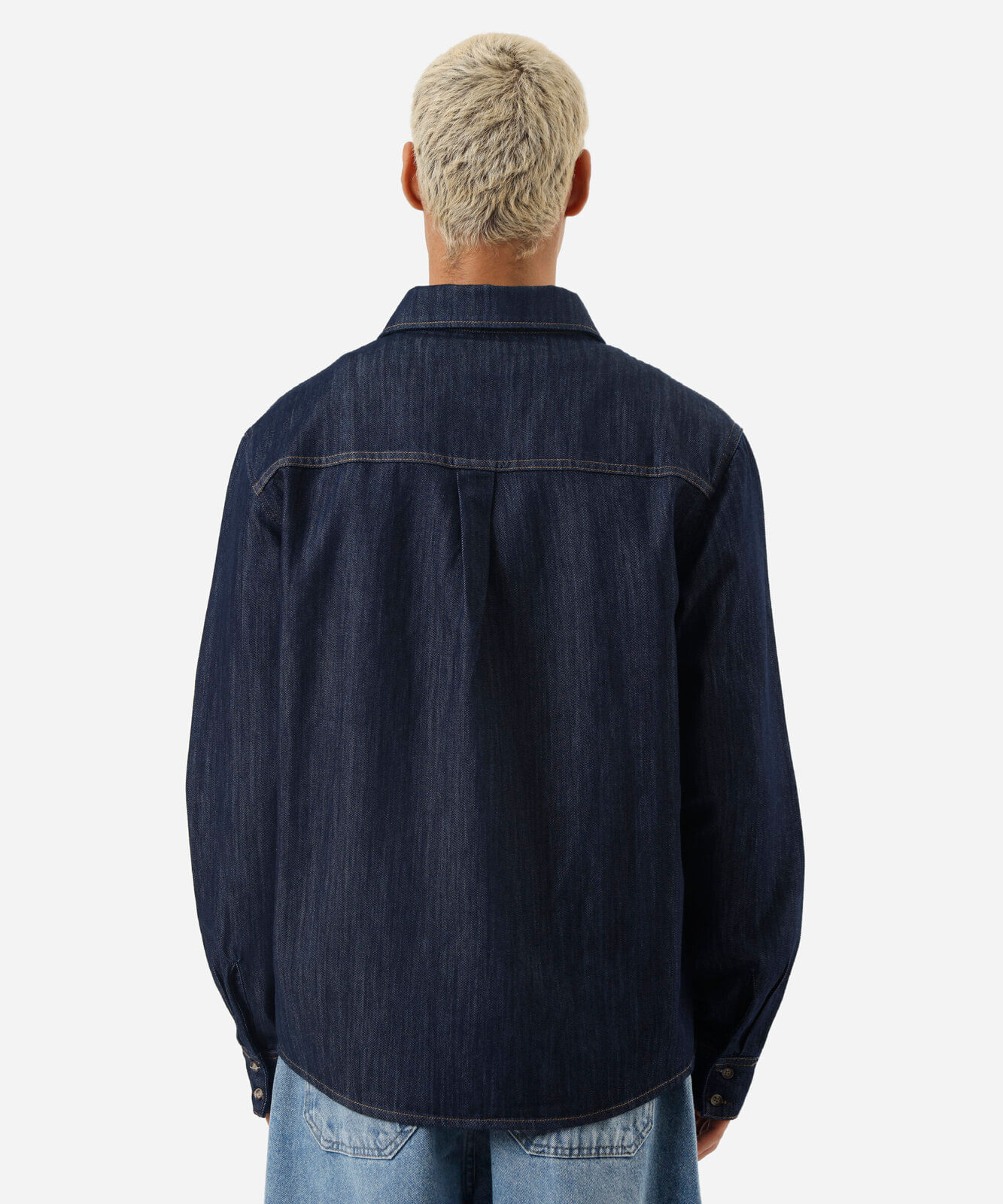 camisa masculina jeans com bolso manga longa azul