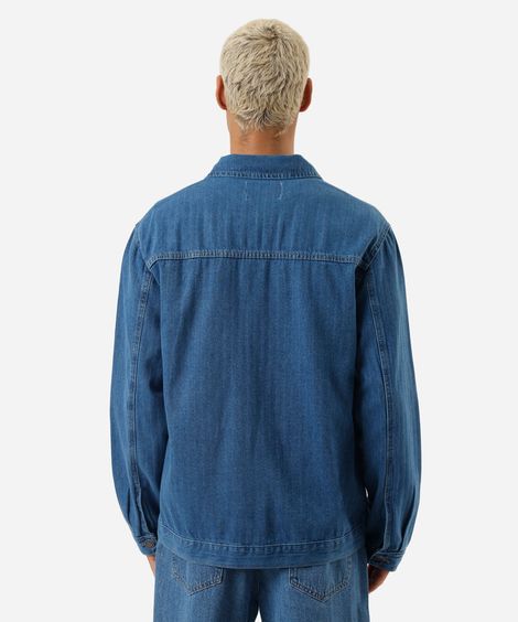 jaqueta masculina jeans listrada azul