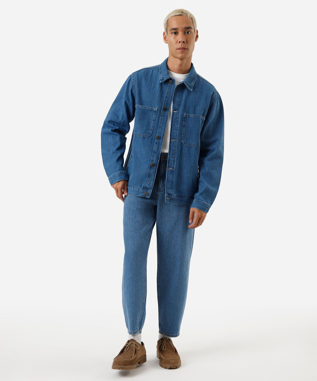 jaqueta masculina jeans listrada azul