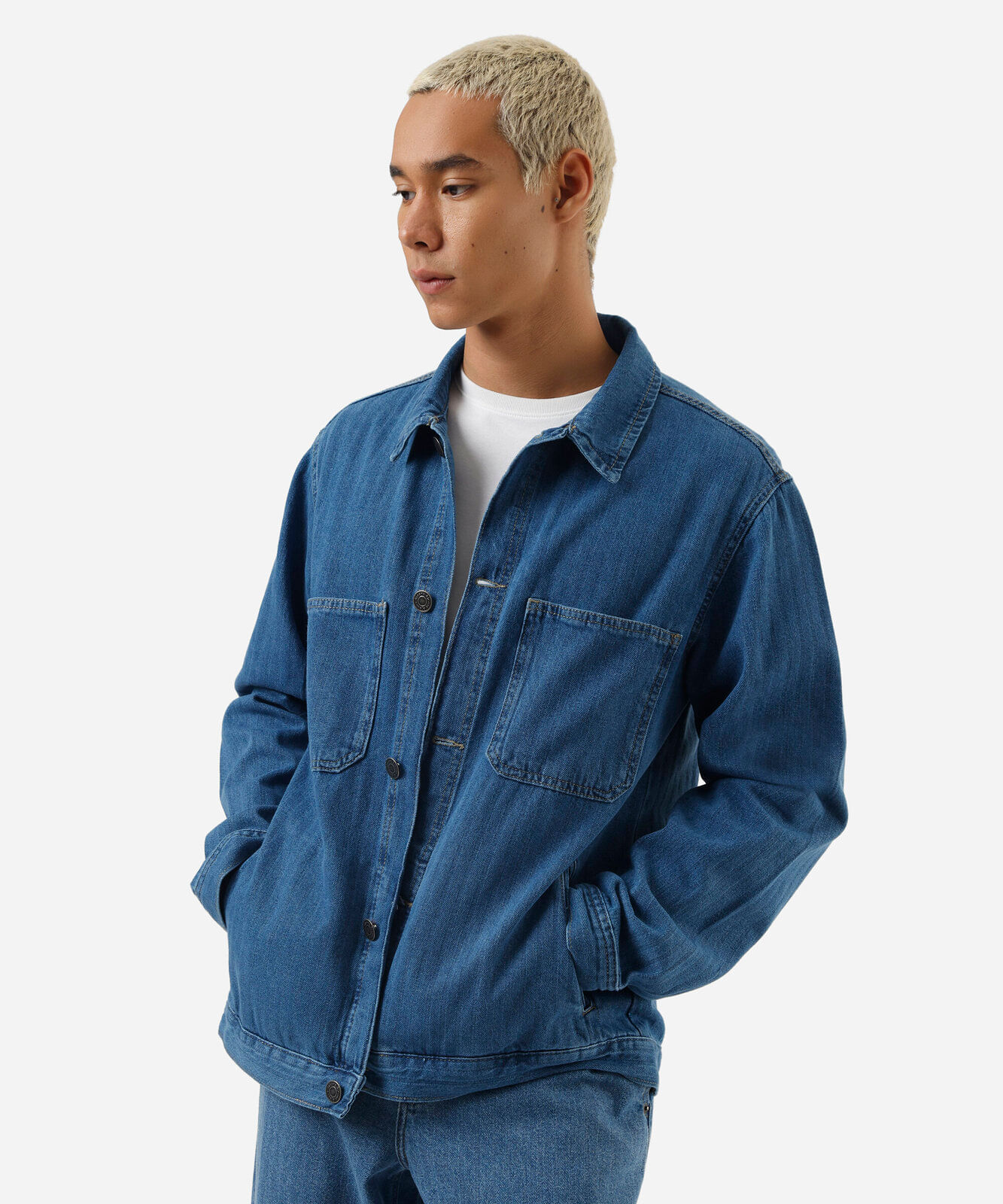 jaqueta masculina jeans listrada azul