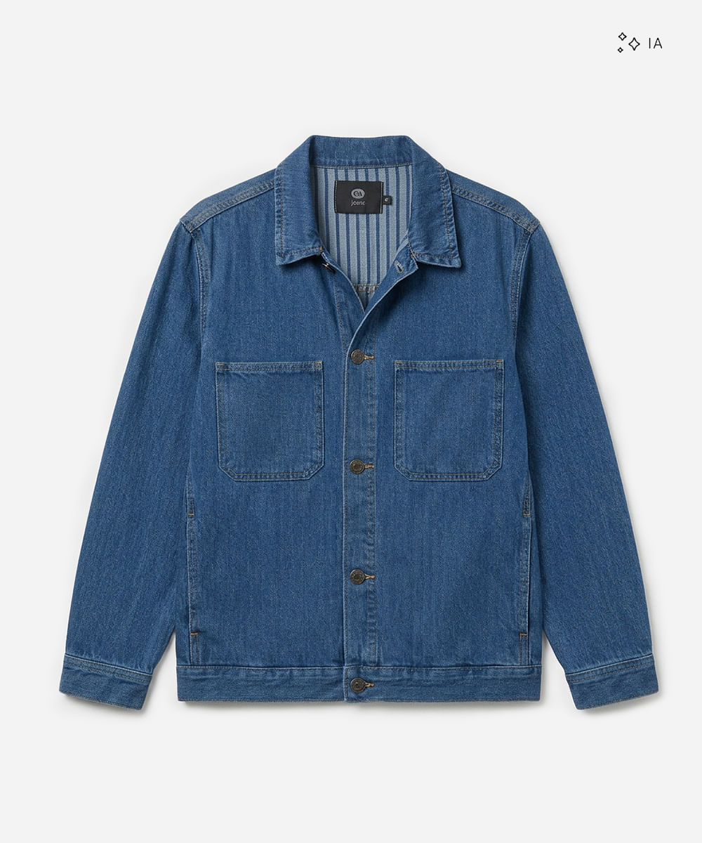 jaqueta masculina jeans listrada azul