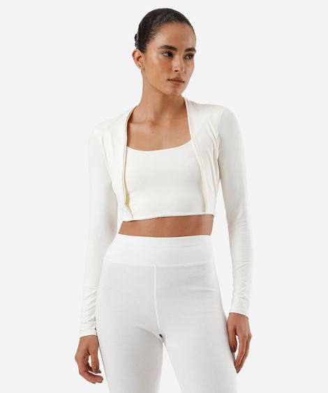 cropped feminino de poliamida esportivo ace manga longa off white