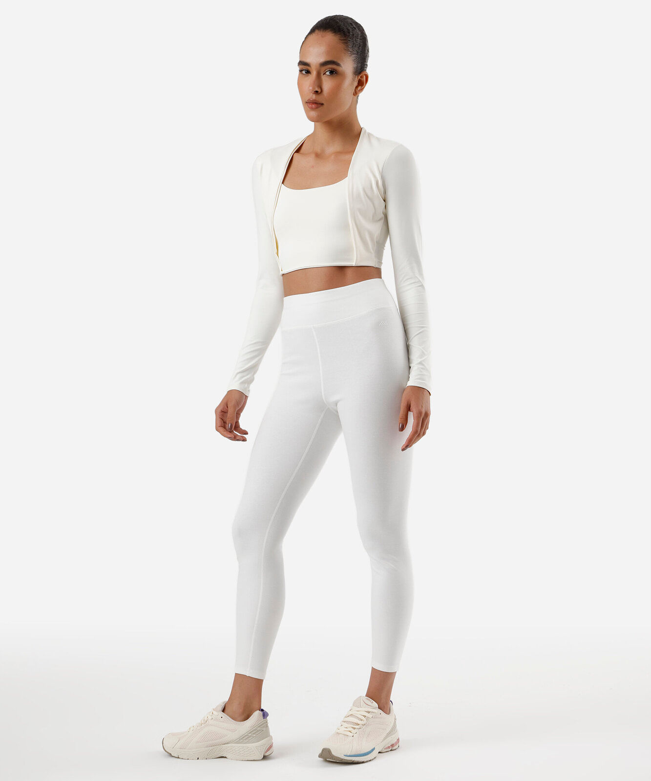 cropped feminino de poliamida esportivo manga longa off white