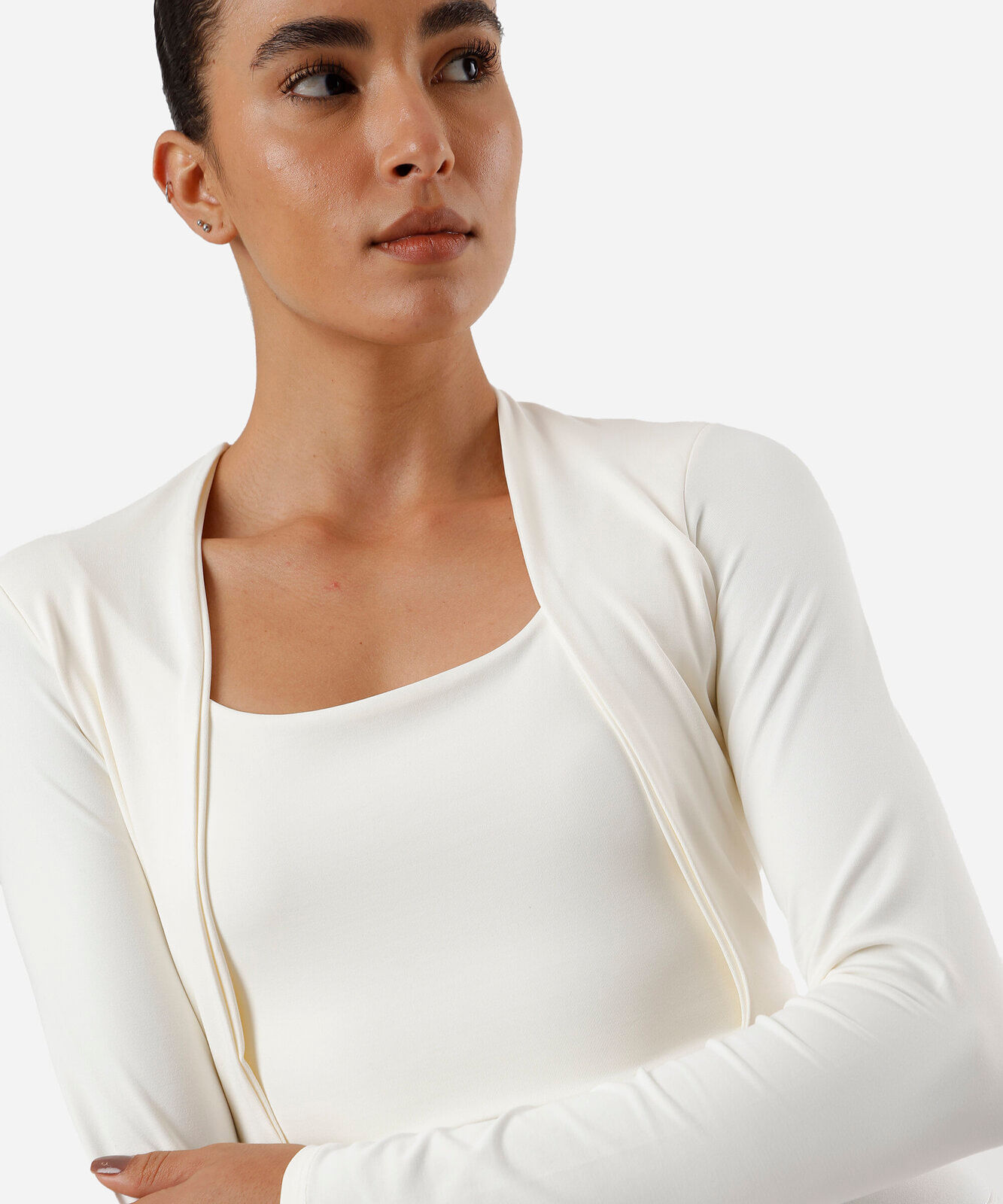 cropped feminino de poliamida esportivo manga longa off white