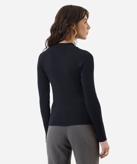 suéter feminino de tricot com botões canelado azul