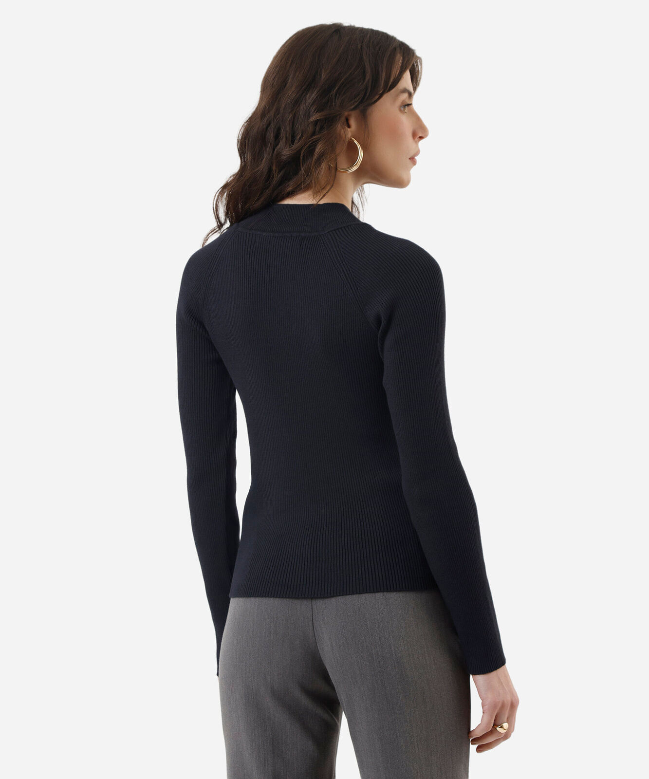 suéter feminino de tricot com botões canelado azul