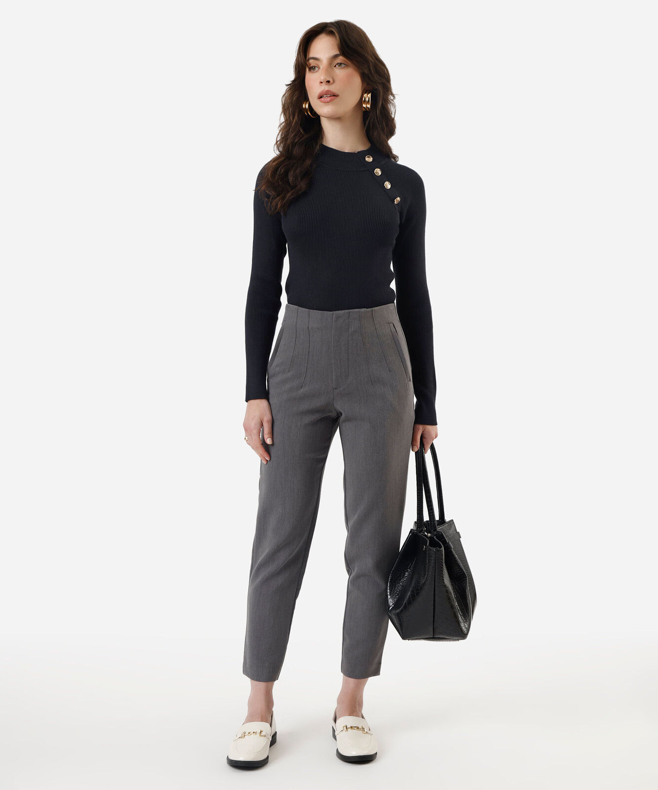 suéter feminino de tricot com botões canelado azul