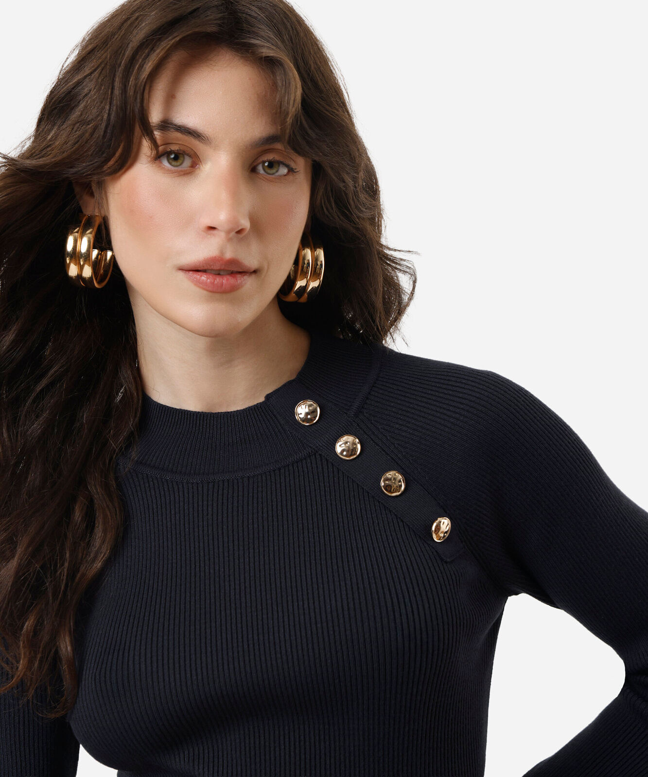 suéter feminino de tricot com botões canelado azul