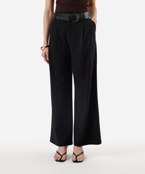 calça de alfaiataria wide leg feminina com pregas preta