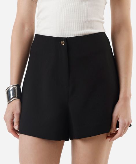 short de alfaiataria feminino com viscose cintura alta preto