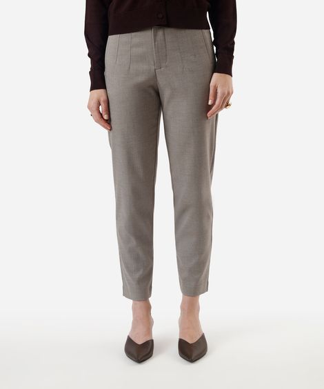 calça de alfaiataria reta feminina com pences bege