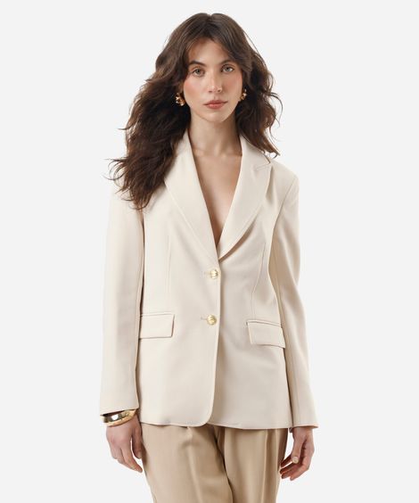 blazer de alfaiataria feminino acinturado bege