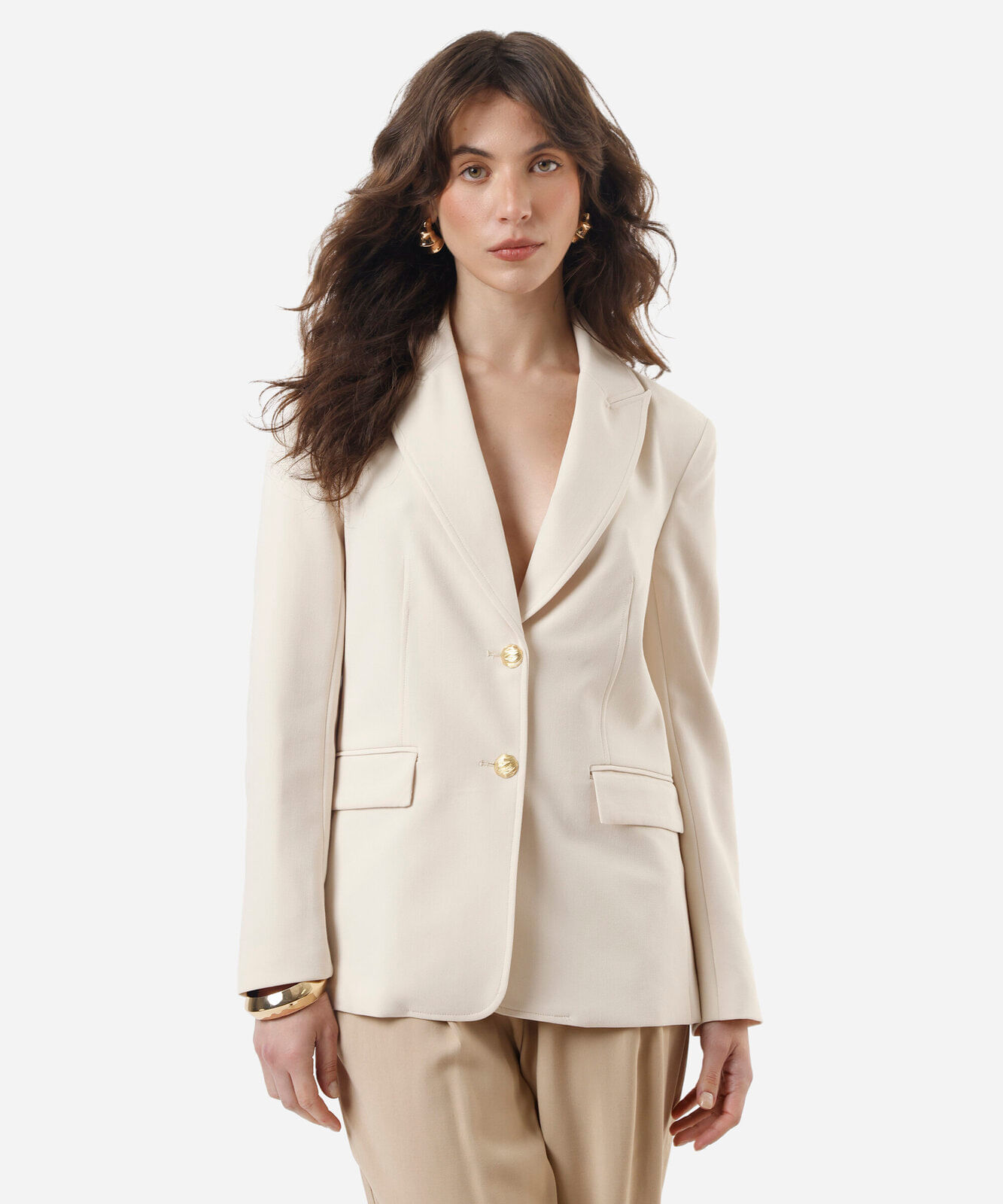 blazer de alfaiataria feminino acinturado bege