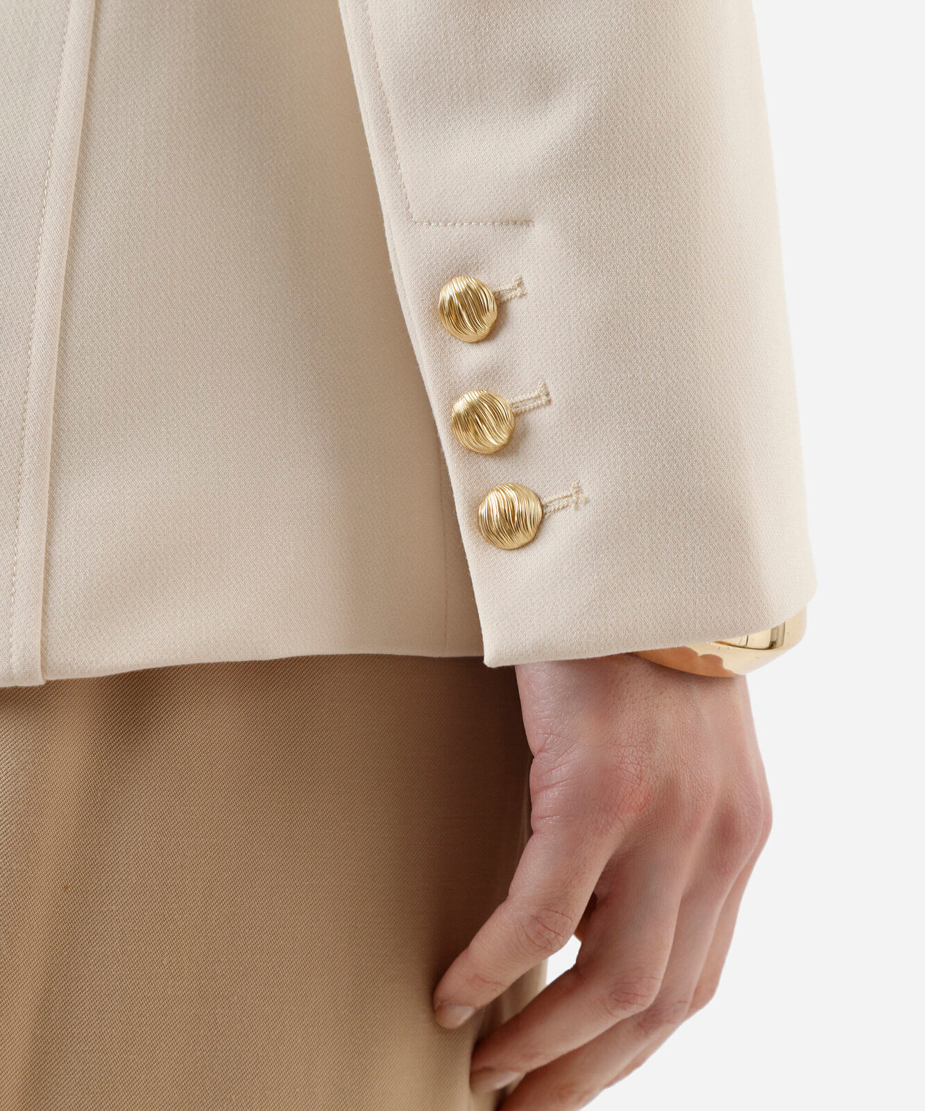 blazer de alfaiataria feminino acinturado bege