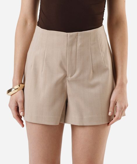 short de alfaiataria feminino com pences bege