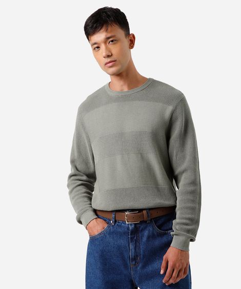 suéter de tricot texturizado verde