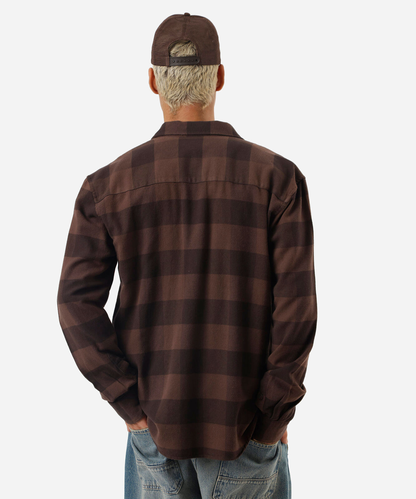 camisa masculina de algodão manga longa xadrez marrom