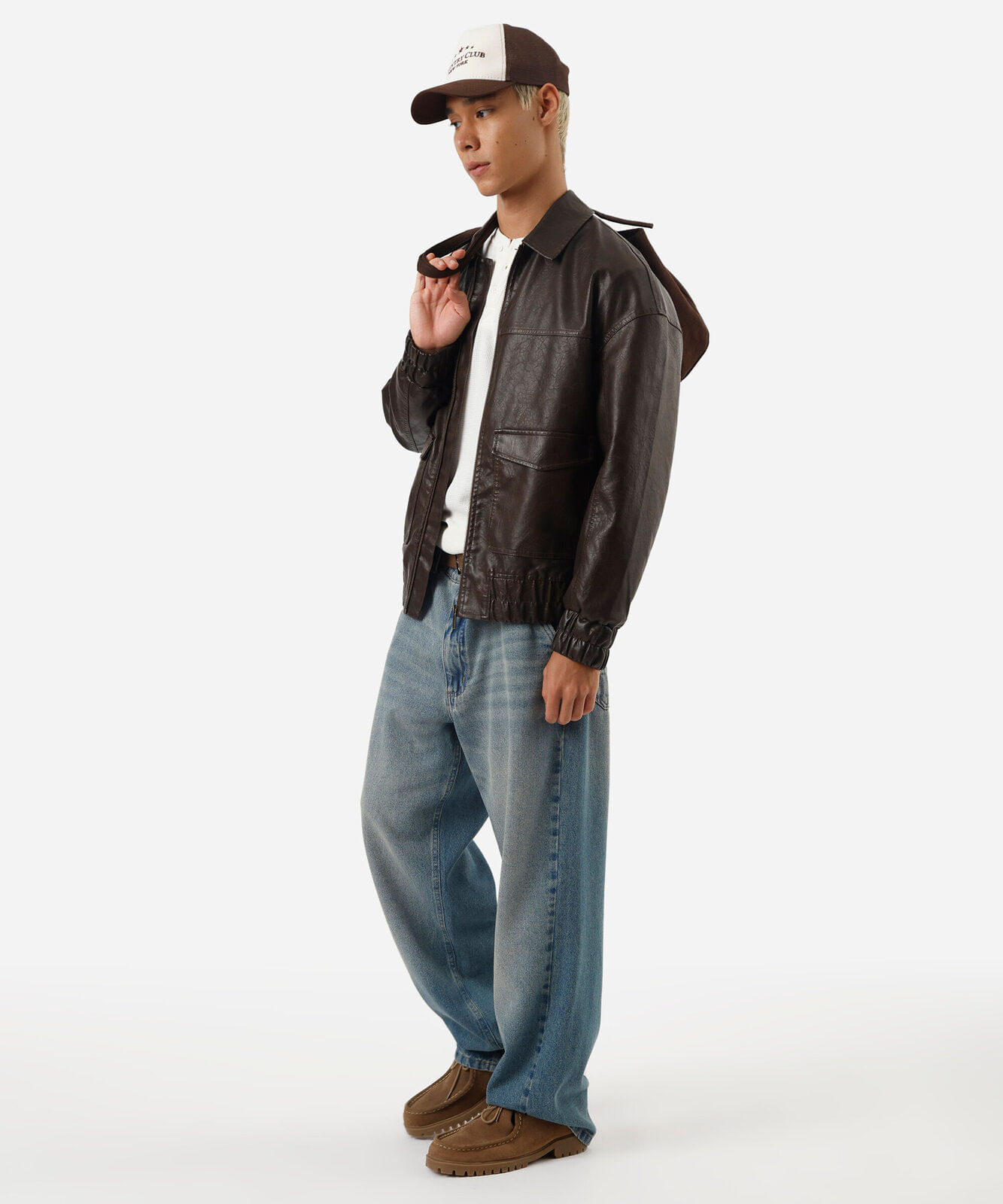 jaqueta masculina de poliuretano texturizada oversized marrom