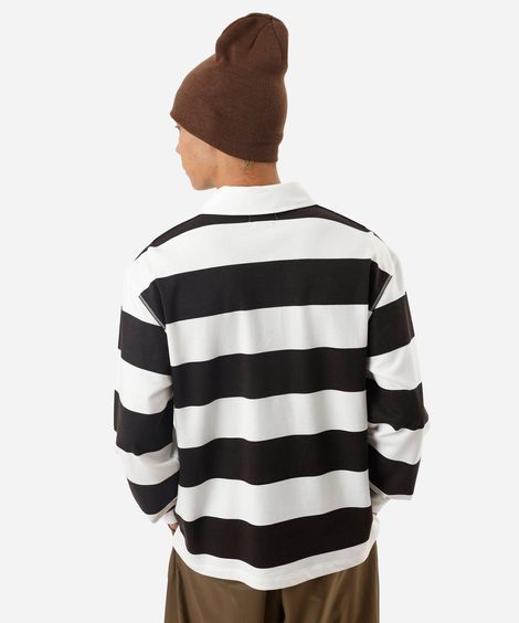 polo masculina de moletom manga longa listrada off white