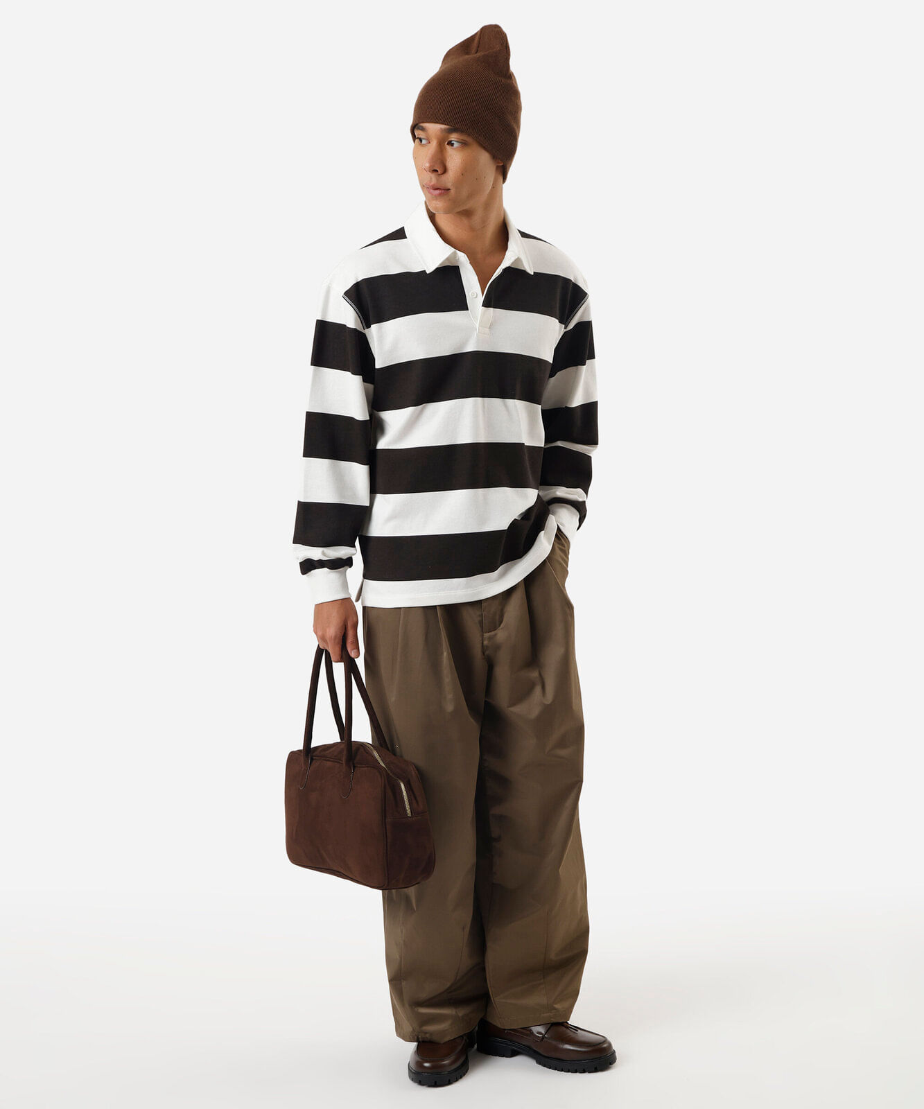 polo masculina de moletom manga longa listrada off white