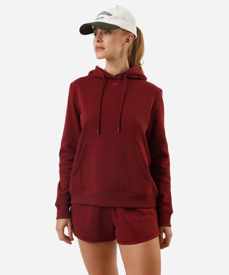 blusa feminina de moletom com capuz e bolso ace vinho