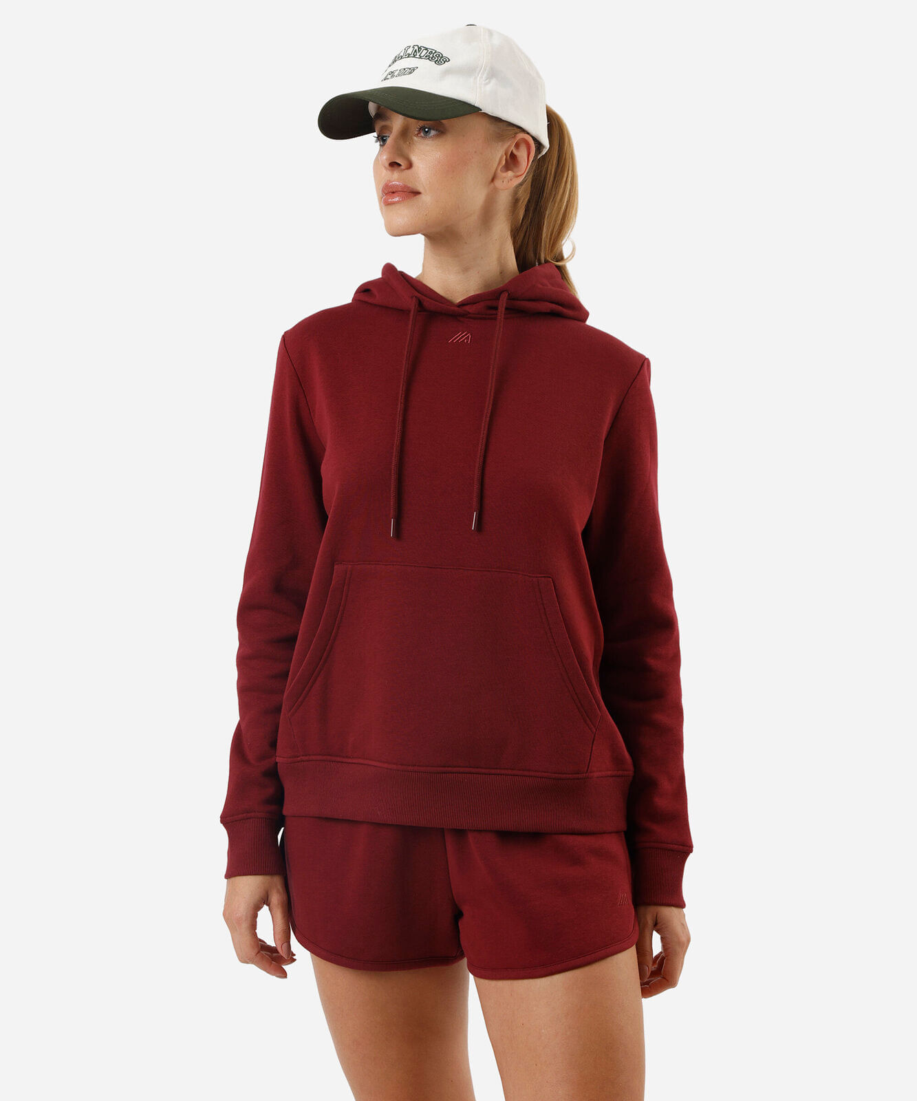 blusa feminina de moletom com capuz e bolso vinho
