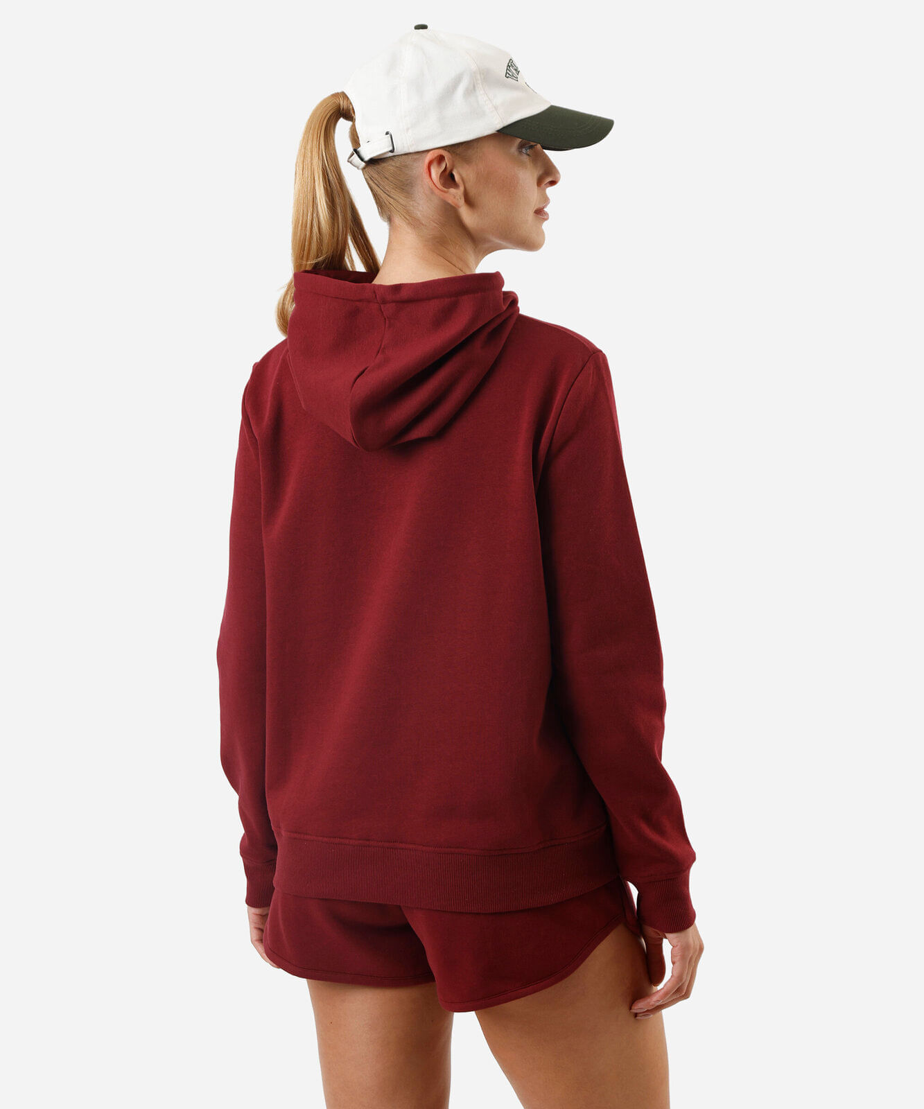 blusa feminina de moletom com capuz e bolso vinho